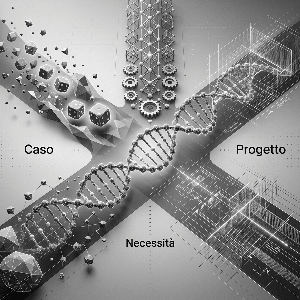 Illustrazione sull'alternativa tra caso, necessità e progetto